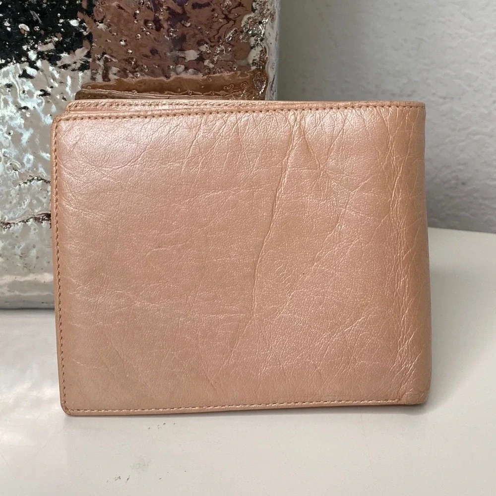 Vintage Louis Fontaine Leather Wallet Braided Accent Pale‎ Pink Fold Over